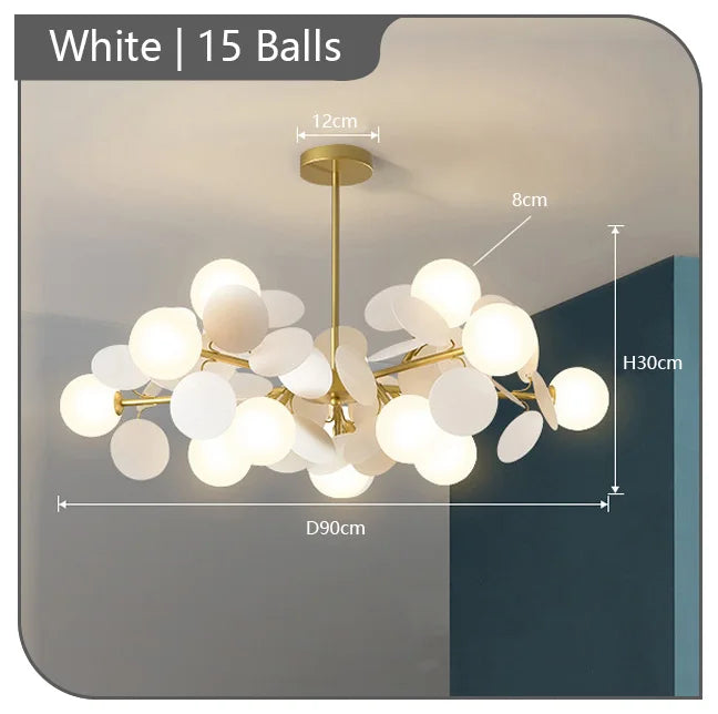 Child chandelier flowers multicolored decorative pendant light - White 15 Balls / Warm White 3000K