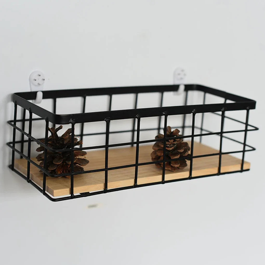 Hanging storage basket in metal and wood for cosmetics - view 5