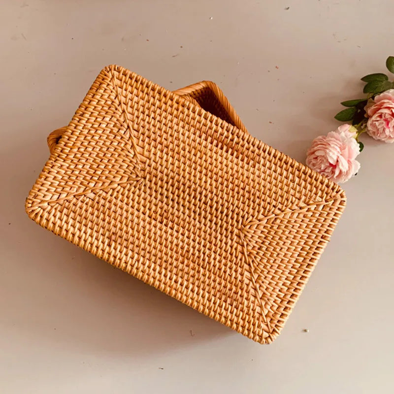 Hand woven rattan rectangular baskets for storage and decoration - view 5