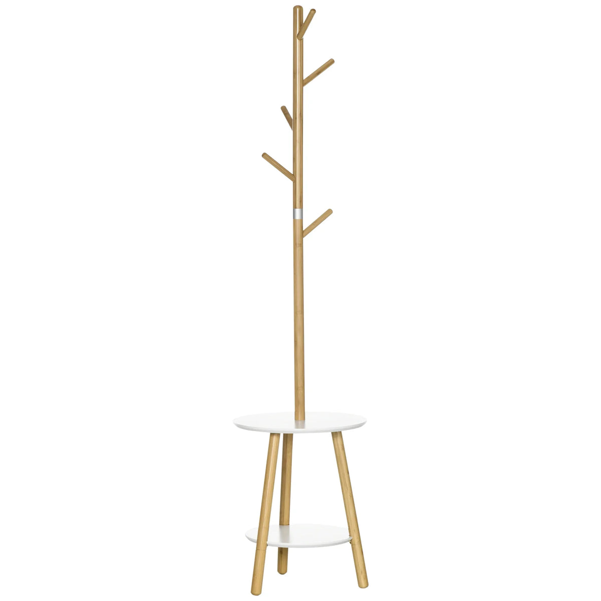 HOMCOM 2 in 1 bamboo stand rack with 2 shelves 5 hooks 39,5x39,5x171 cm - Natural Wood / 39.5x39.5x171 cm