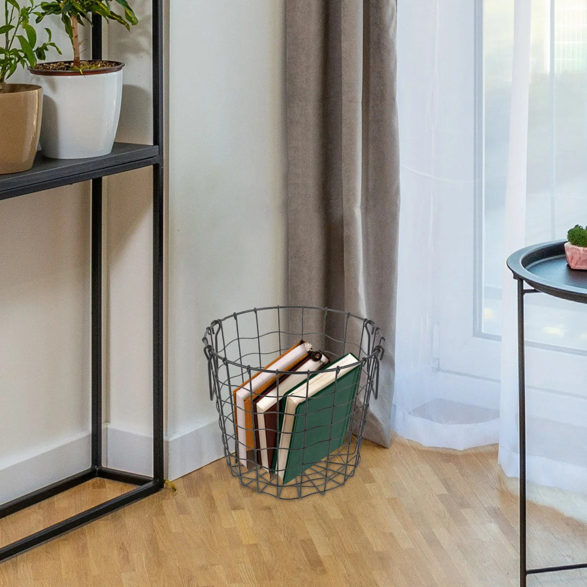 Round iron storage basket for firewood - view 6