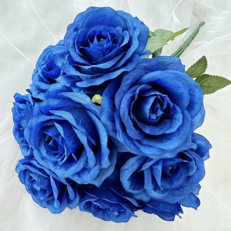 Artificial Silk Rose Bouquet with Plastic Stem, Purple Heart Tones - view 6