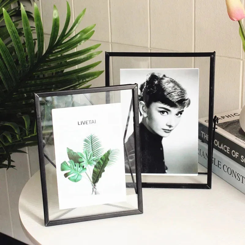 Floating glass photo frame with decorative pressed flowers - view 5