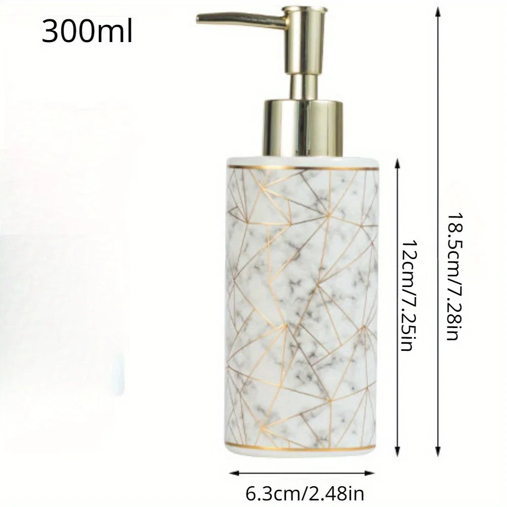 1pc Marble Pattern Ceramic Soap Dispenser,10.14oz Press Type Lotion Dispenser, Refillable Empty Bottle For Shampoo Shower Gel, B - view 3