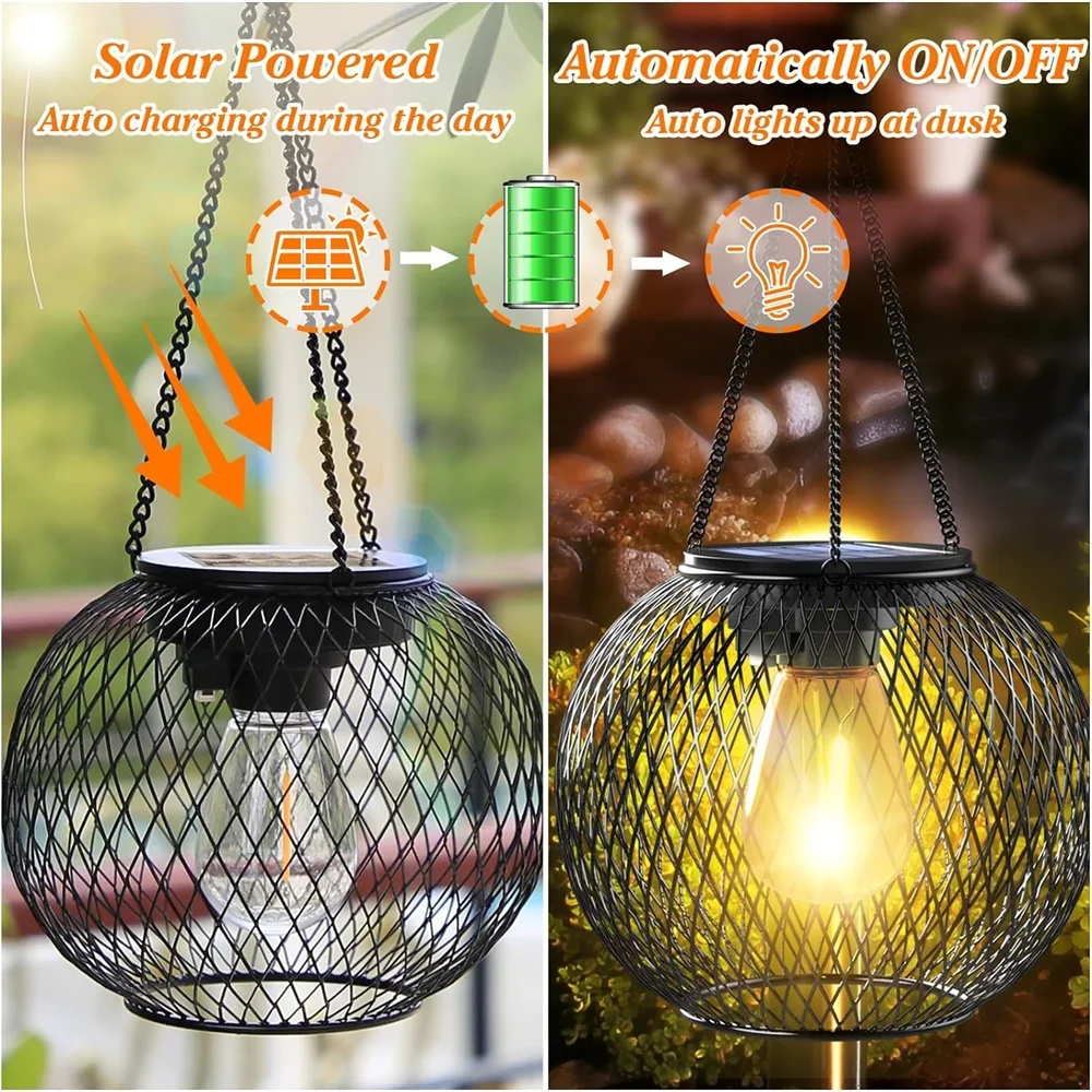 Solar Lantern Outdoor, Ortiny Upgraded Solar Lights for Outside Decorative Outdoor Hanging Lights Waterproof Solar Lanterns - view 4