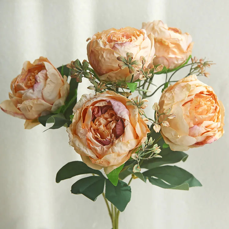 Bouquet of artificial peonies for decoration and photography - White