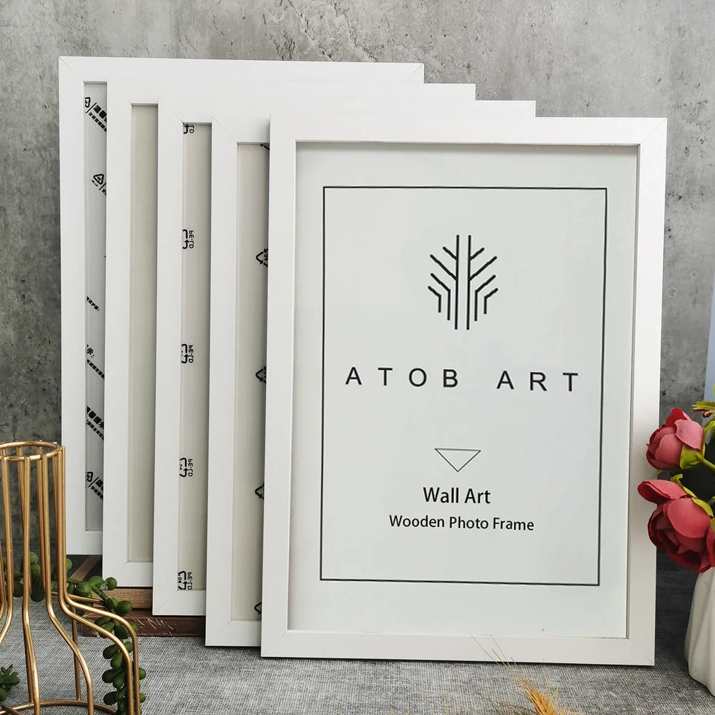 Set of 5 wooden photo frames for wall decorations - White Frame / 15X20cm (6X8 pouces)