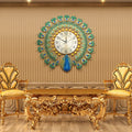 Silent metal wall clock decorative peacock pattern interior