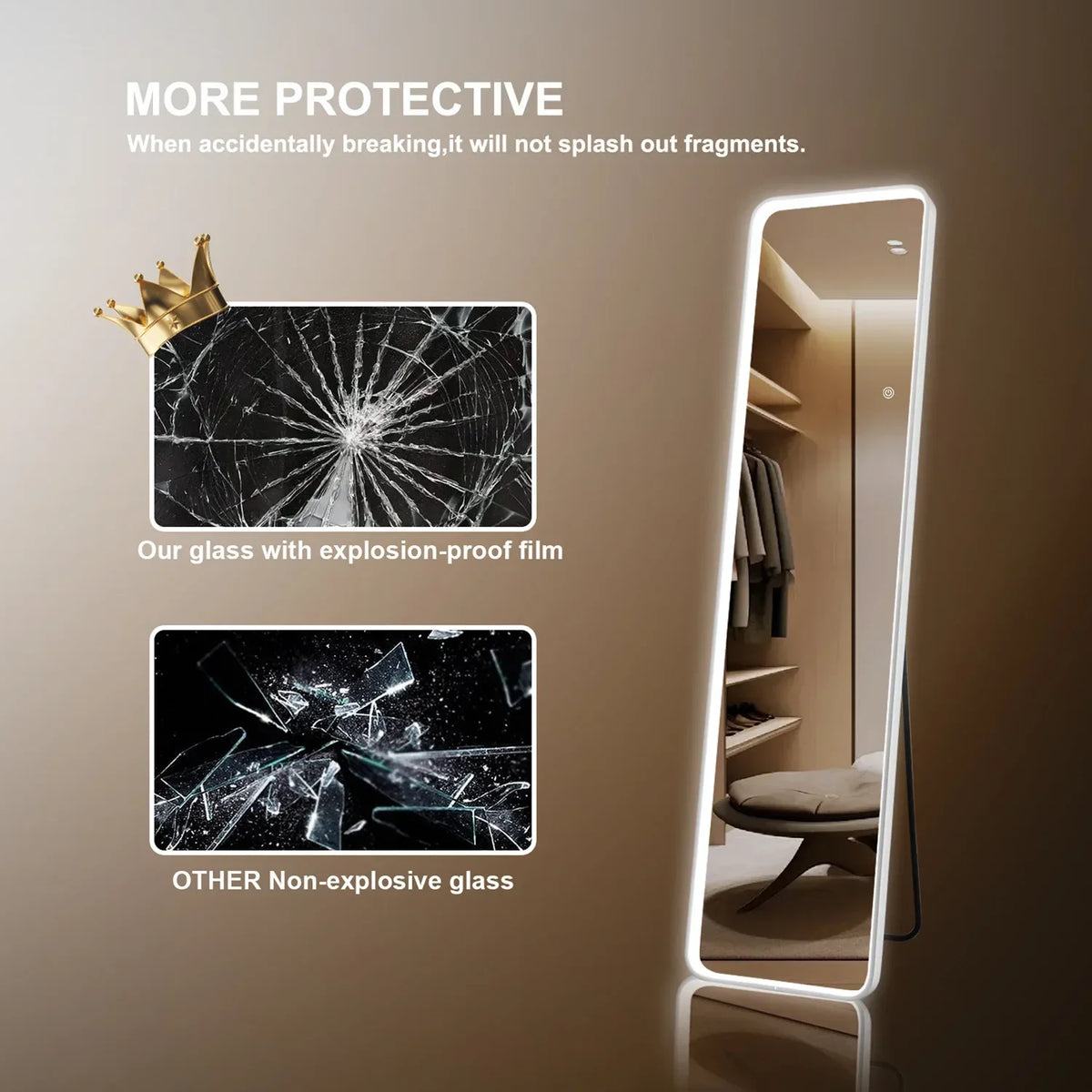Full Length Mirror with COB-LED Lights Full Body Mirror,Free Standing Floor Mirror Wall Mounted Light Up Mirror 3 Color Lighting - view 5