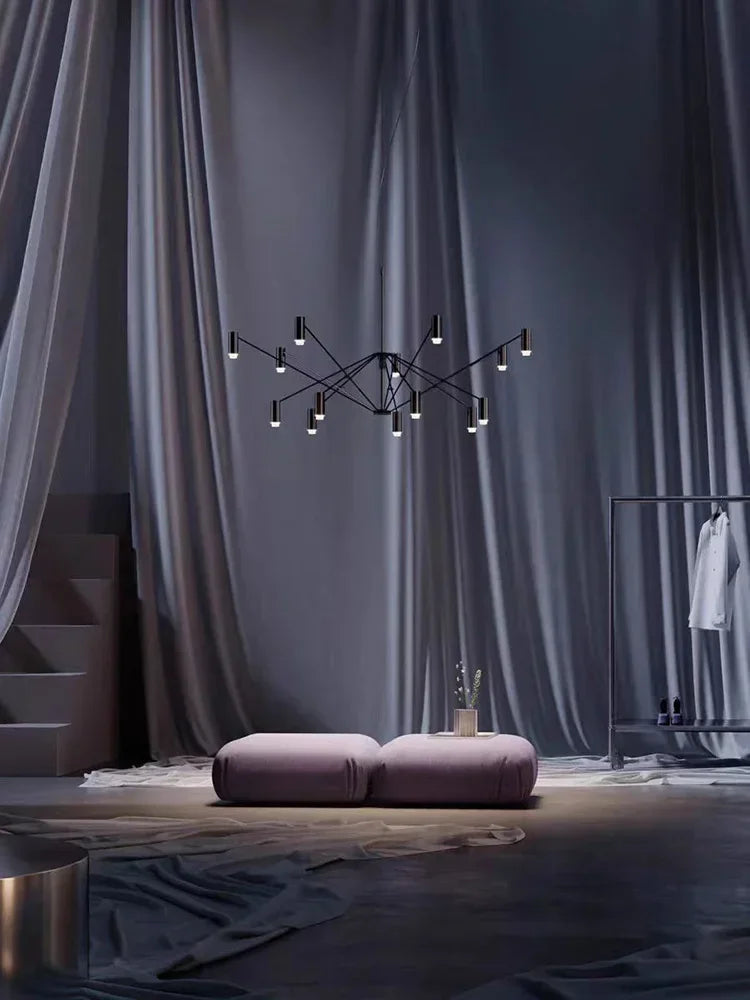 Modern minimalist indoor home lighting hanging design, living room, dining room, attic, black candlestick, room decoration - view 5
