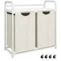 Laundry Basket, 2 Compartments, 2 x 46L, Laundry Hamper with 1 Shelf, Laundry Sorter, Laundry Bag, Extendable and Removable, Per - WHITE