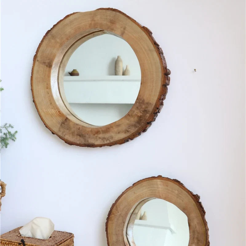 Decorative mirror vintage wooden round for Nordic interior - view 3