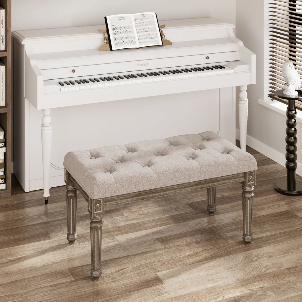 Beige Upholstered Bench Entryway Bedroom Dining Bench Wood Vanity Piano Shoe Bench,Ottoman Bench for Living Room Kitchen Hallway - view 3
