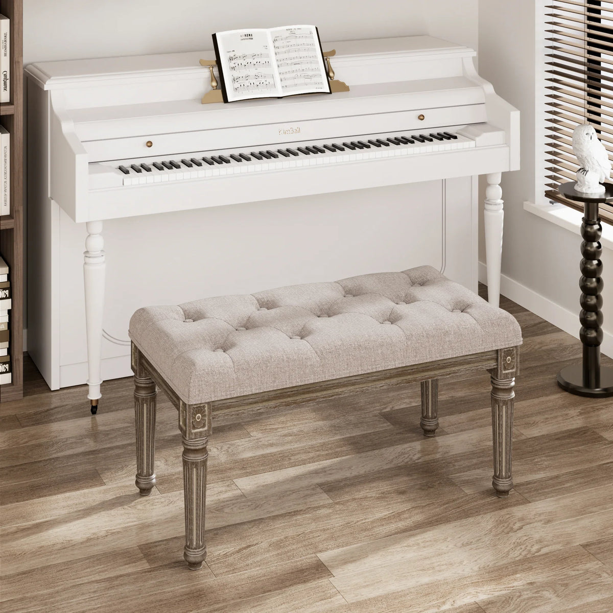 Beige Upholstered Bench Entryway Bedroom Dining Bench Wood Vanity Piano Shoe Bench,Ottoman Bench for Living Room Kitchen Hallway - view 3