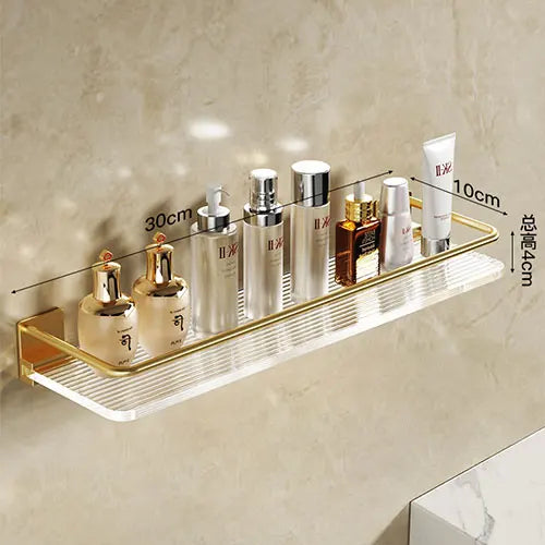 DOOKOLE Bathroom Floating Shelves Gold, Wall Mounted Storage Shelves with Towel Bar for Bathroom, Kitchen, Bedroom - 30cm Shelf