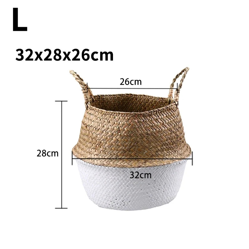 Wicker basket suspended for storage and home decoration - 32CM L-White
