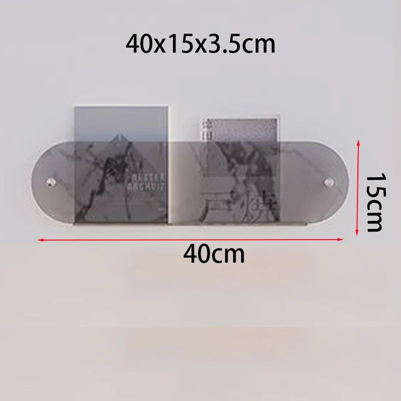 Floating acrylic wall shelf with magazine holder and literature organizer - 40 cm 3 mm Thick 3