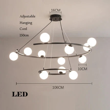 Creative chandelier in iron and trendy glass for interior decoration - White Light / 12 Balls Black