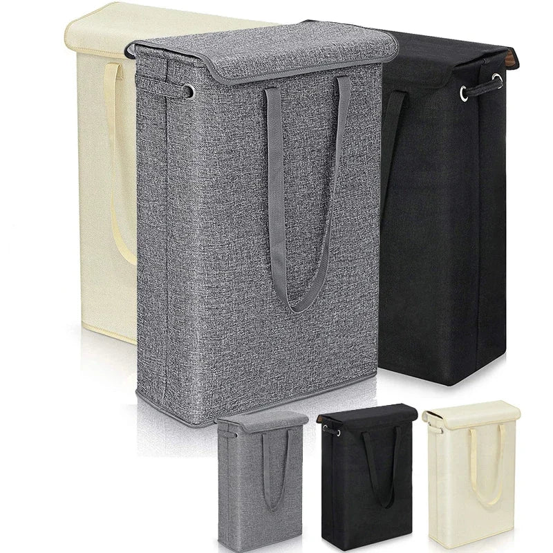 45L Slimline Laundry Hamper with Lid, Family Bathroom Life Clothes Pants Storage Dirty Clothes Basket  Folding Laundry Basket