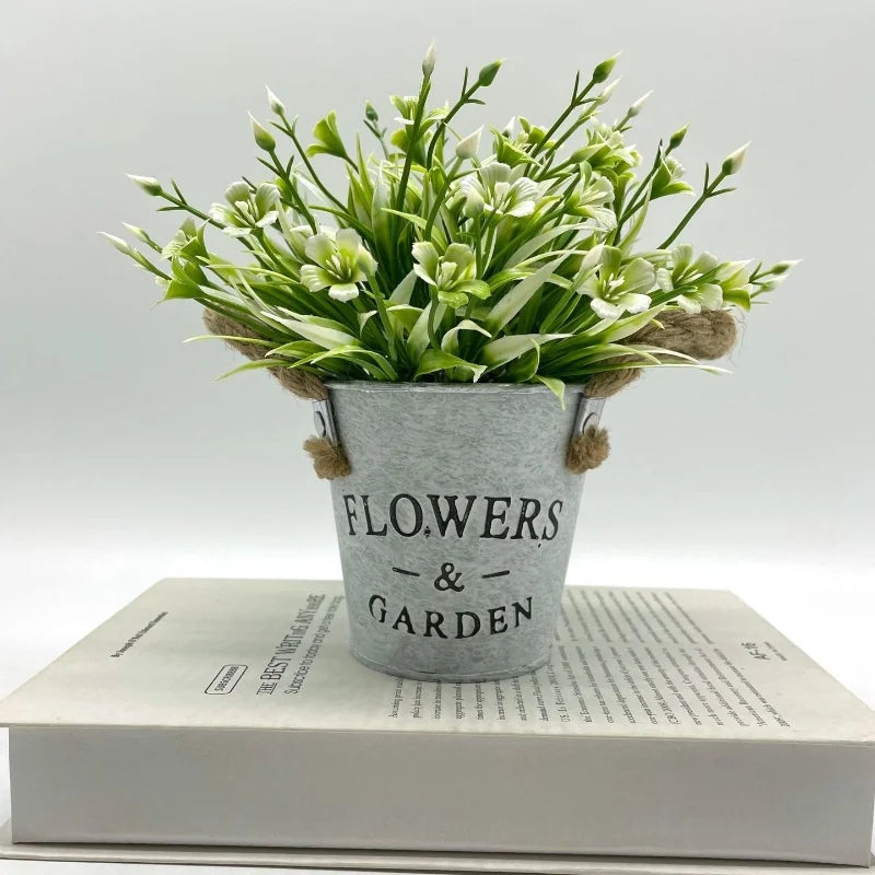 False bonsai pot artificial plant for interior decoration - White