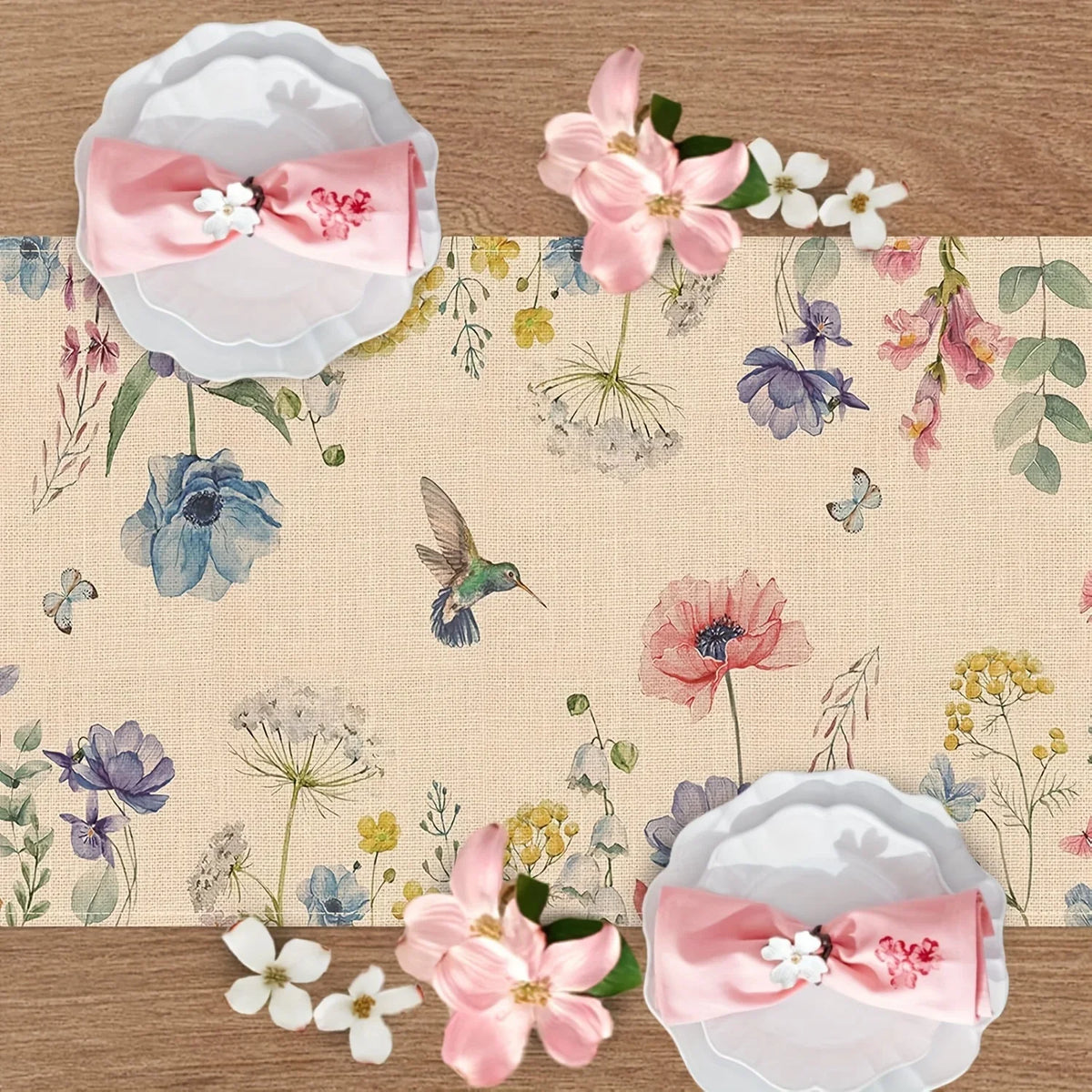 Watercolor Floral Butterfly Table Runner, Design 4 - view 4