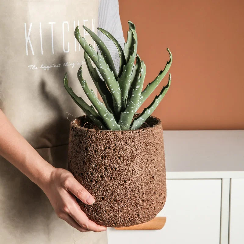 Flower pot in Nordic style cement with decorative tray - view 4