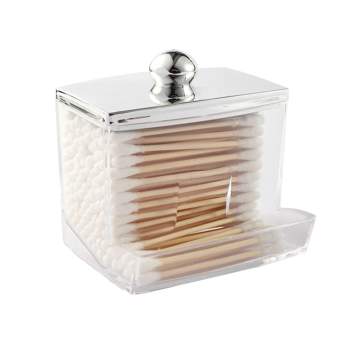 1/3 pcs Qtips Dispenser Bathroom Container with Golden Lid , 10 oz Cotton Ball Holder, Clear Plastic Apothecary Jar Organizer - 1pcs clear silver