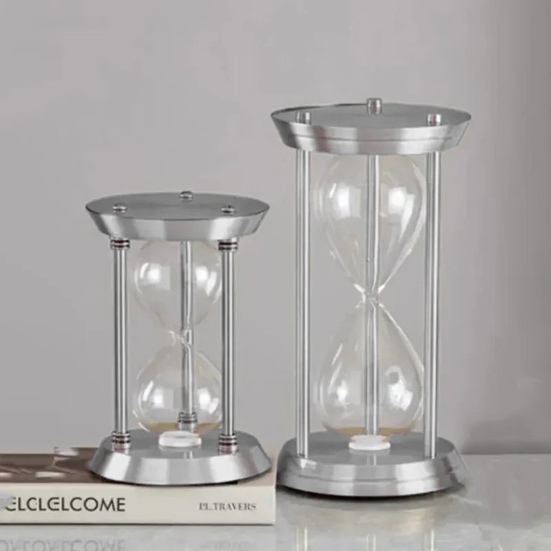 Decorative metal clear hourglass bottle with coloured sand