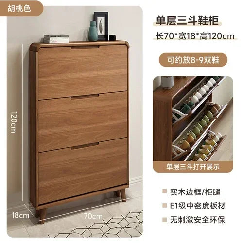 Minimalist vintage wooden shoe shelf and space gain - Style3