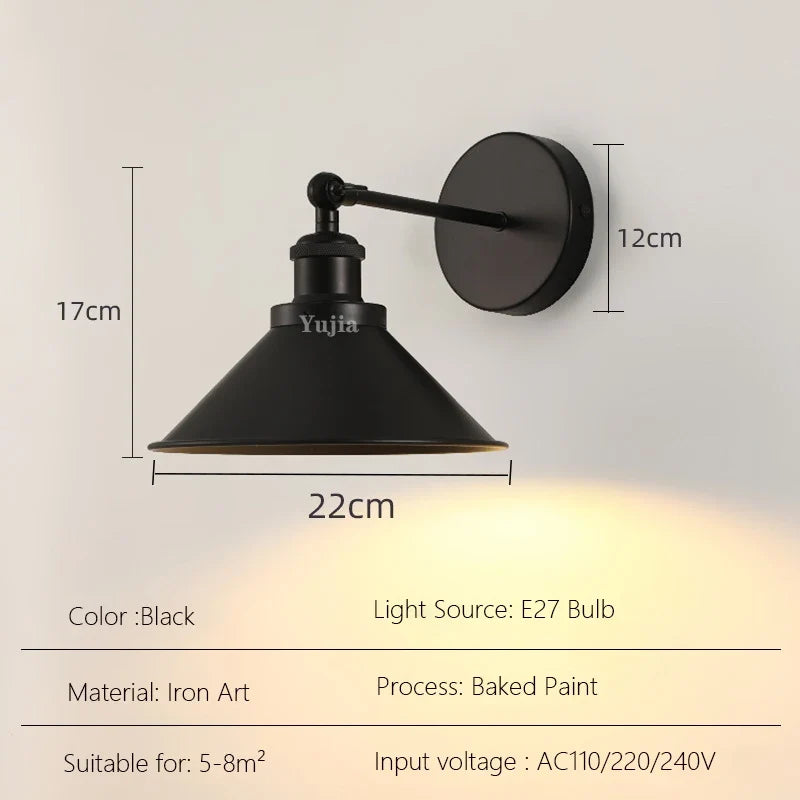 Height adjustable retro wall sconce with decorative lampshade - Black / Bulb Not Included