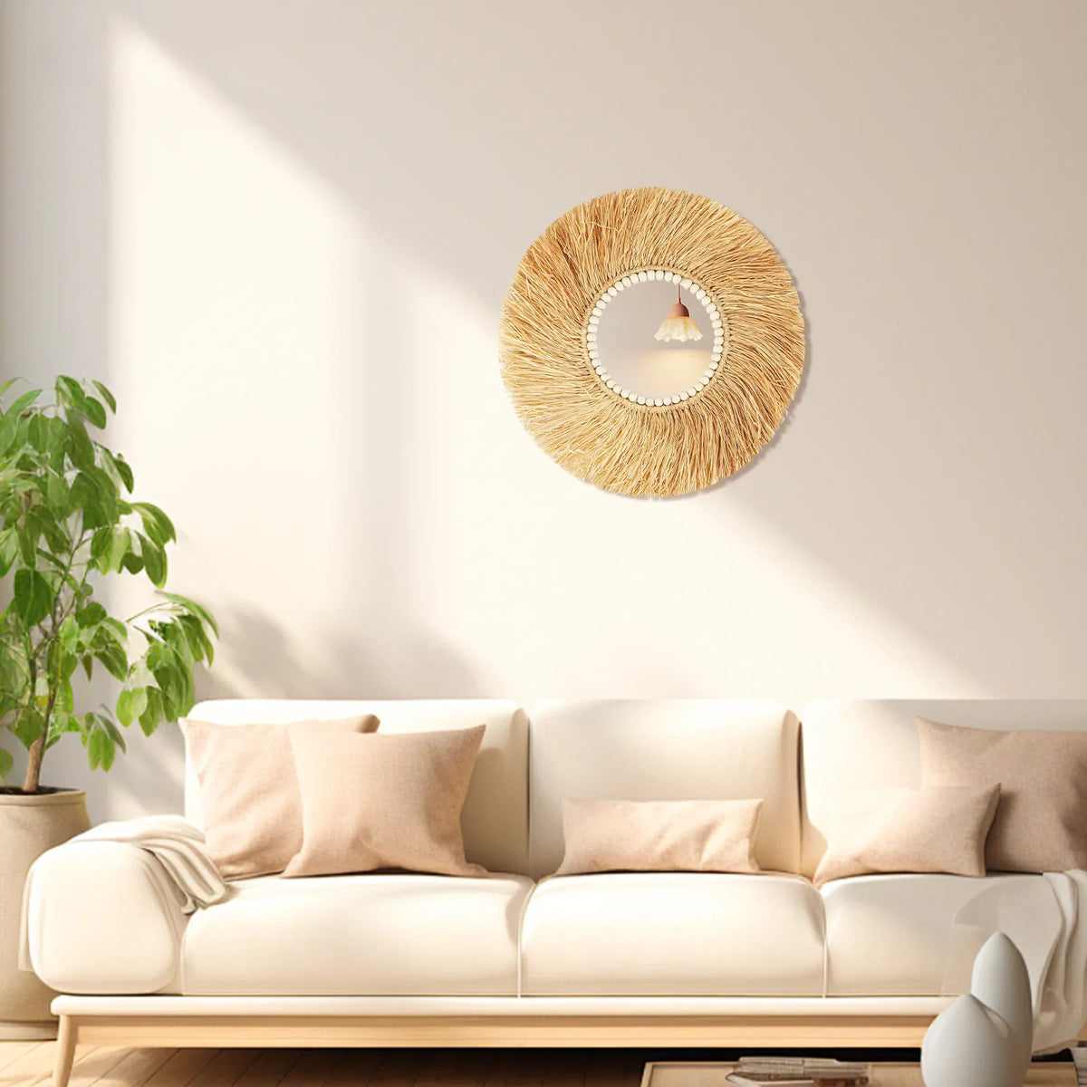 Decorative Mirror with Wooden Beads and Handmade Bamboo, Style One - view 4