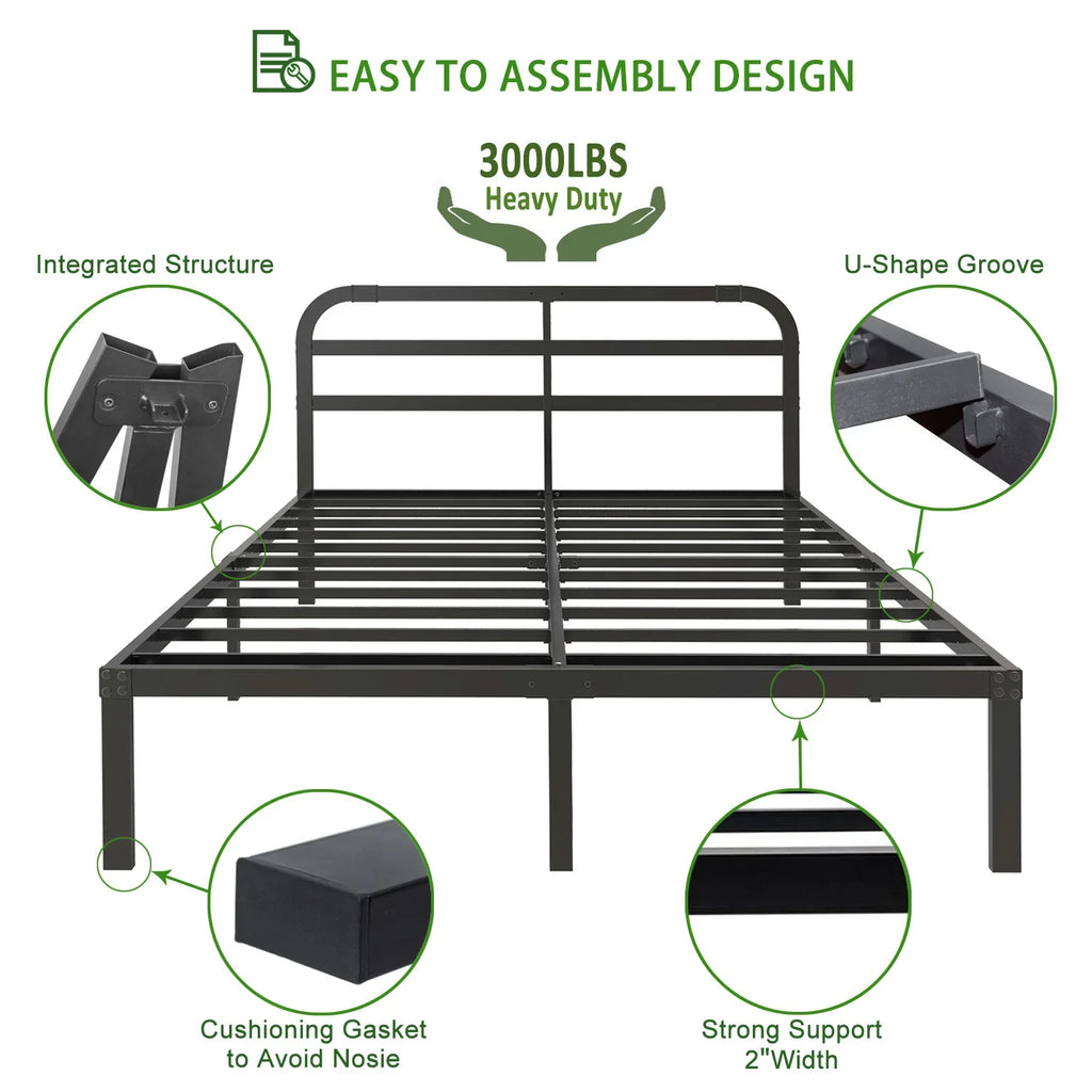 DDPNKL Heavy Duty Metal Bed Frame with Headboard, 3500 lbs Max Weight Capacity Metal Platform, Easy Assembly Mattress Foundation - view 2