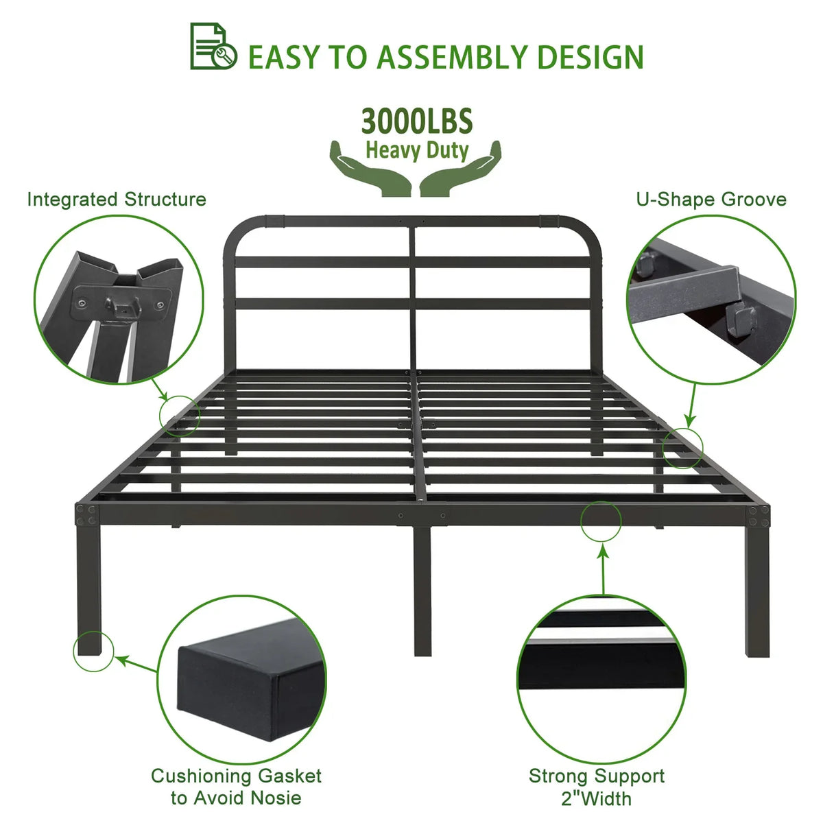 DDPNKL Heavy Duty Metal Bed Frame with Headboard, 3500 lbs Max Weight Capacity Metal Platform, Easy Assembly Mattress Foundation - view 2