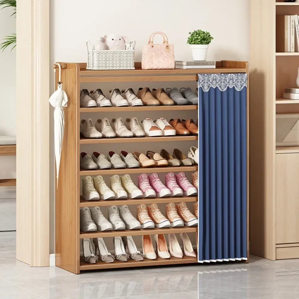 Dust curtain shoe door organizer for storage