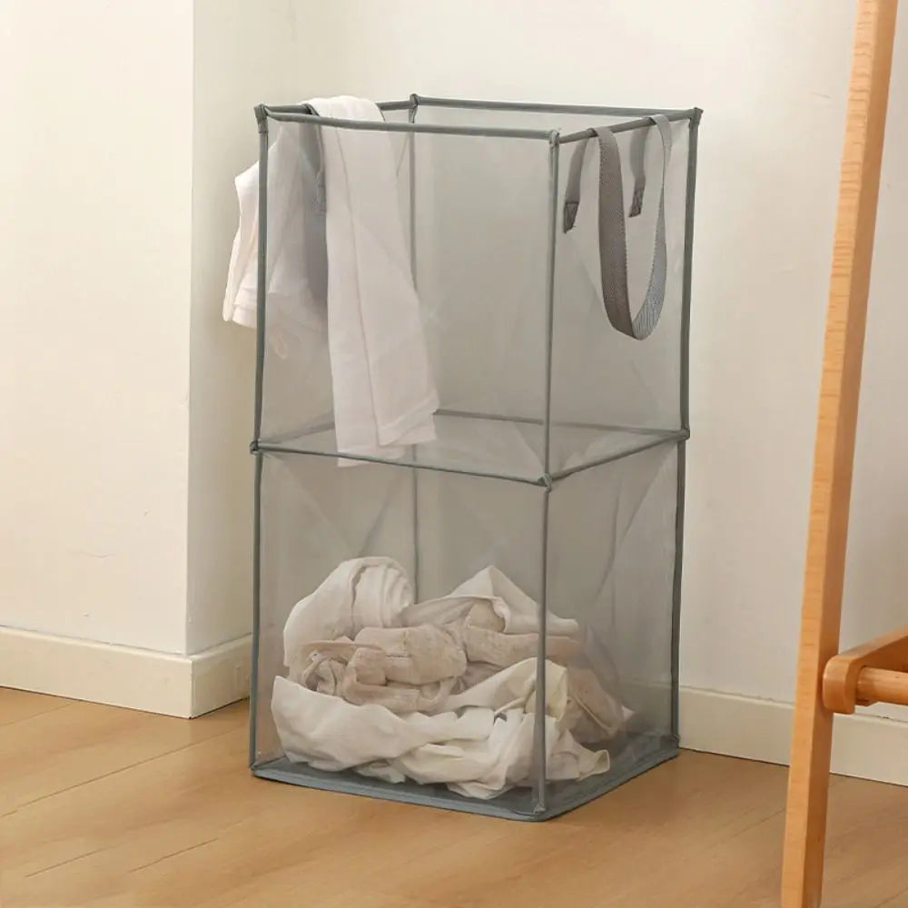 Large capacity foldable linen basket with handles - Gray-Double Layers