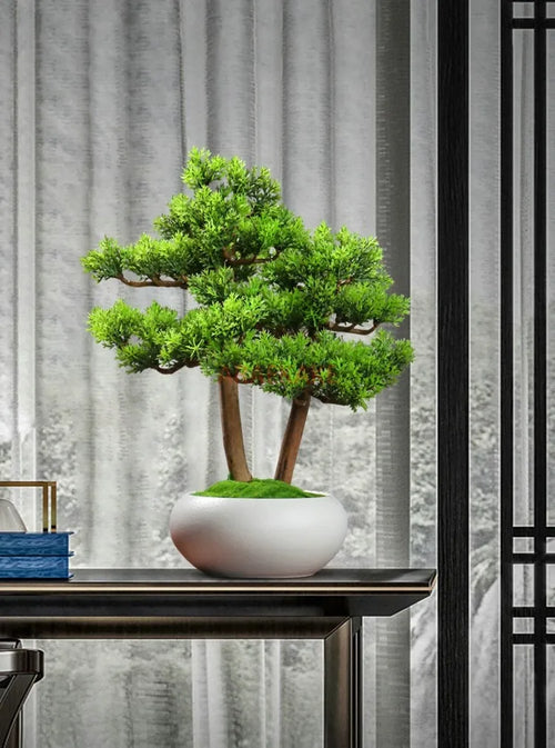1PCS Simulated welcoming pine bonsai ornaments, pine bonsai desktop plant decorations, biomimetic small green plants
