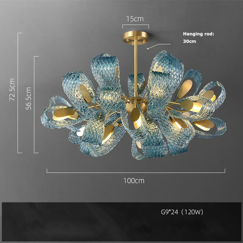 Hanging chandelier in glass crystal modern lighting for interior - Neutral light / 100cm