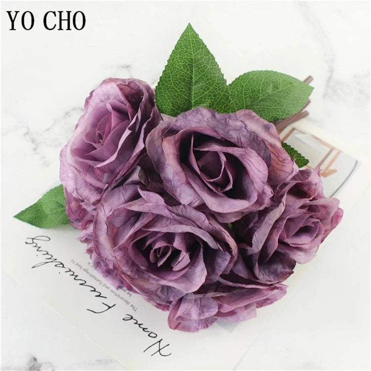 5 artificial peonies for wedding and interior decoration - 7 Purple Heads