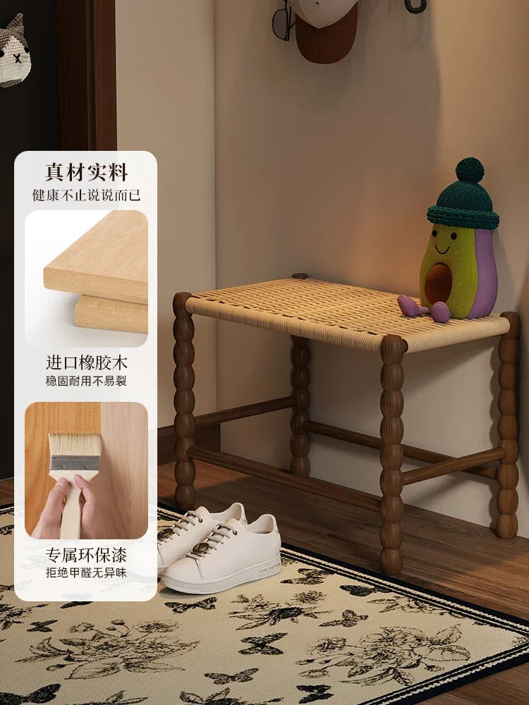 Creative Gourd Stool, French Woven Solid Wood Stool, Household Shoe Changing Stool, Living Room Sofa Side Shelf - view 4