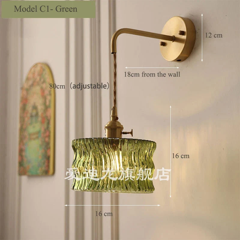 Vintage glass wall sconce with brass socket - C1