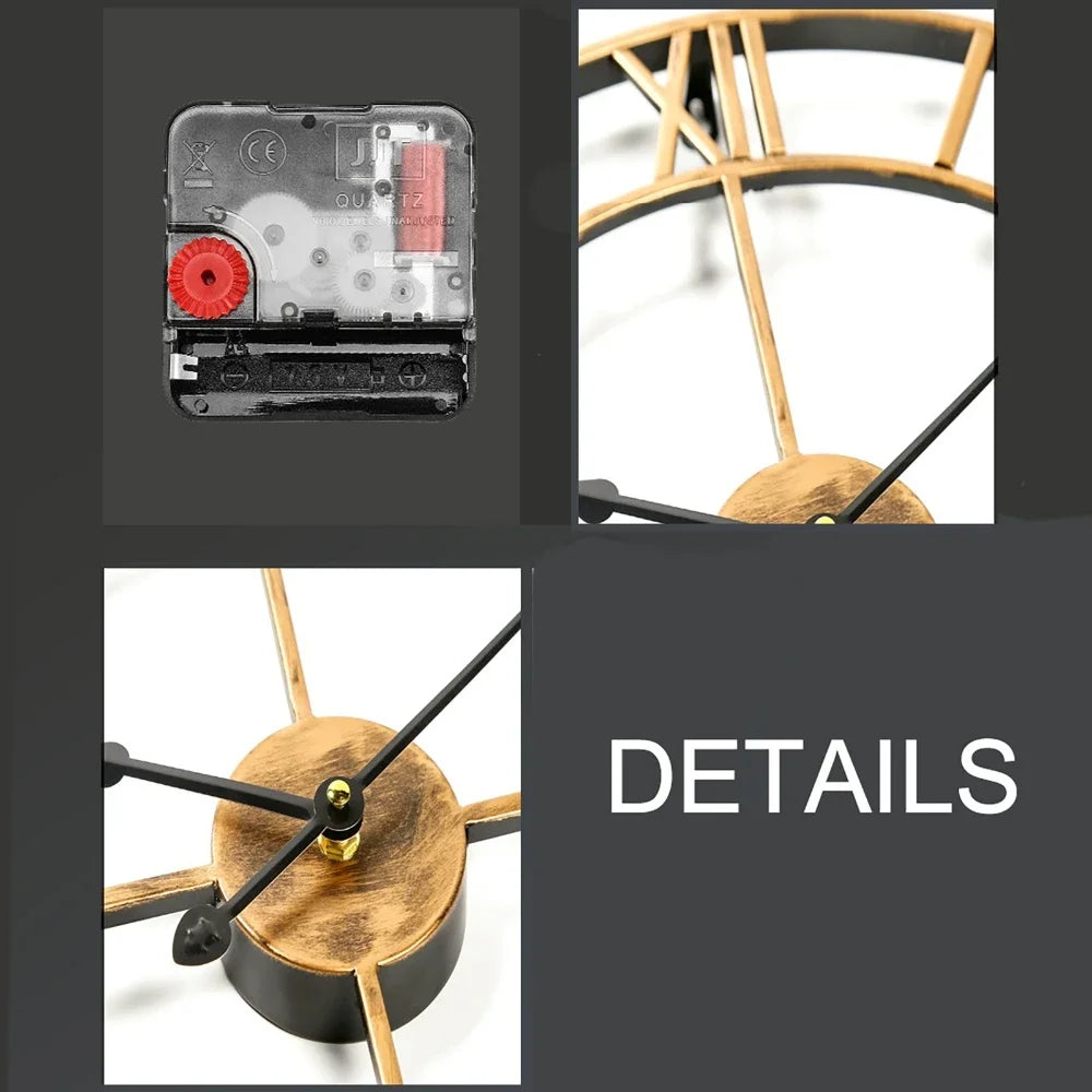 Retro wall clock in hollow metal style 3D with Roman numerals - view 6