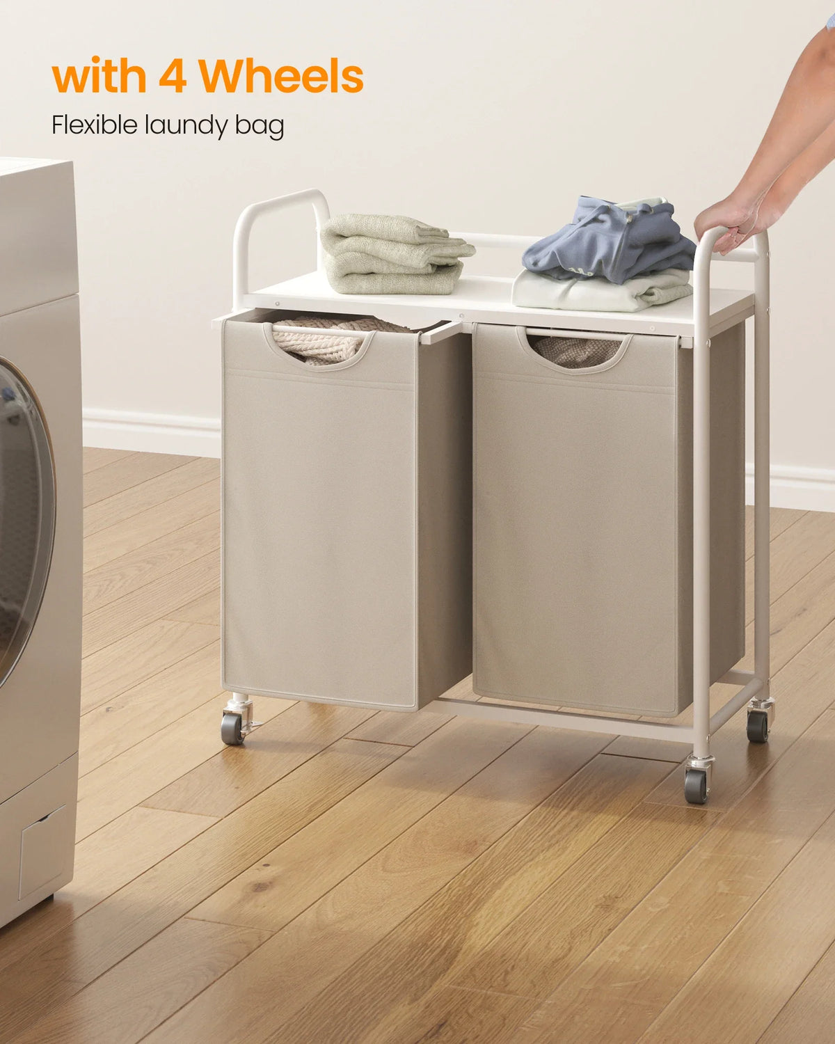 Laundry Basket, 2 Compartments, 2 x 46L, Laundry Hamper with 1 Shelf, Laundry Sorter, Laundry Bag, Extendable and Removable, Per
