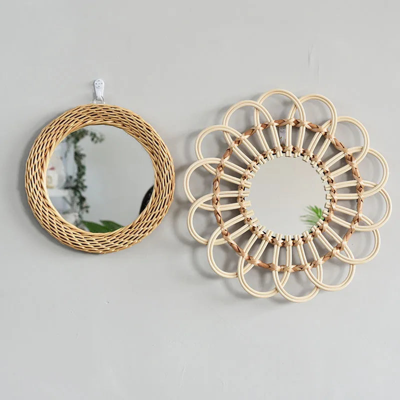 Retro decorative mirror in hand-made rattan for wall decoration - view 2