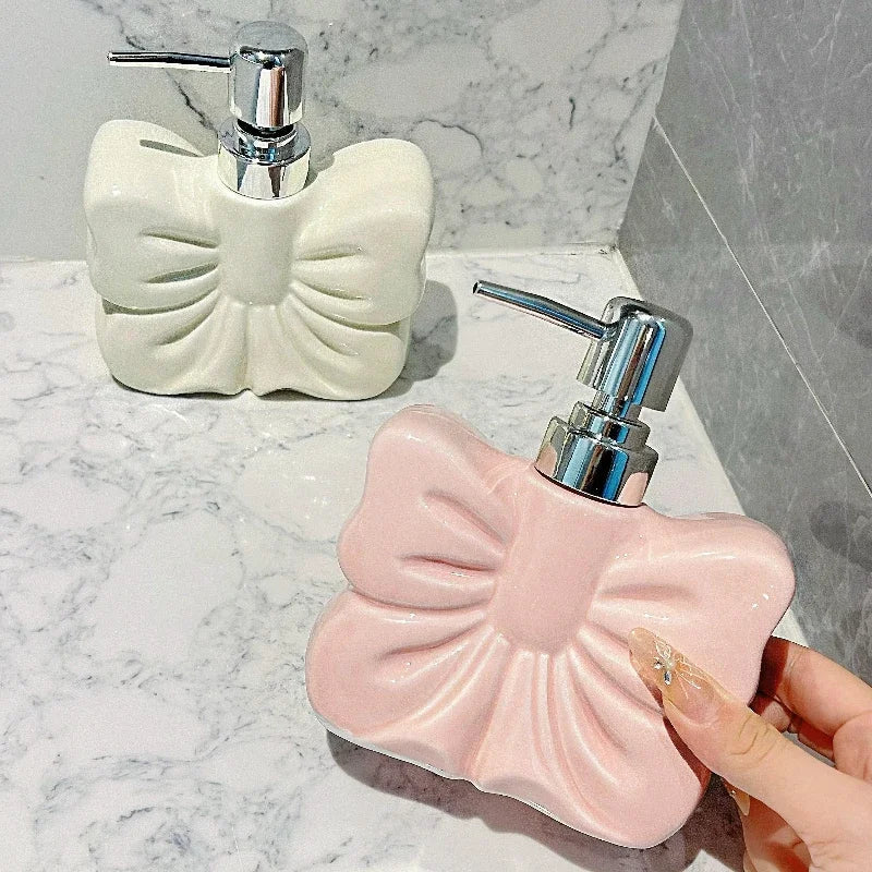 1pc, Ceramics Bowknot Lotion Press Bottle, Household Bathroom Shower Gel Bottle, Plastic Pump Head, Bathroom Liquid Dispenser - view 3