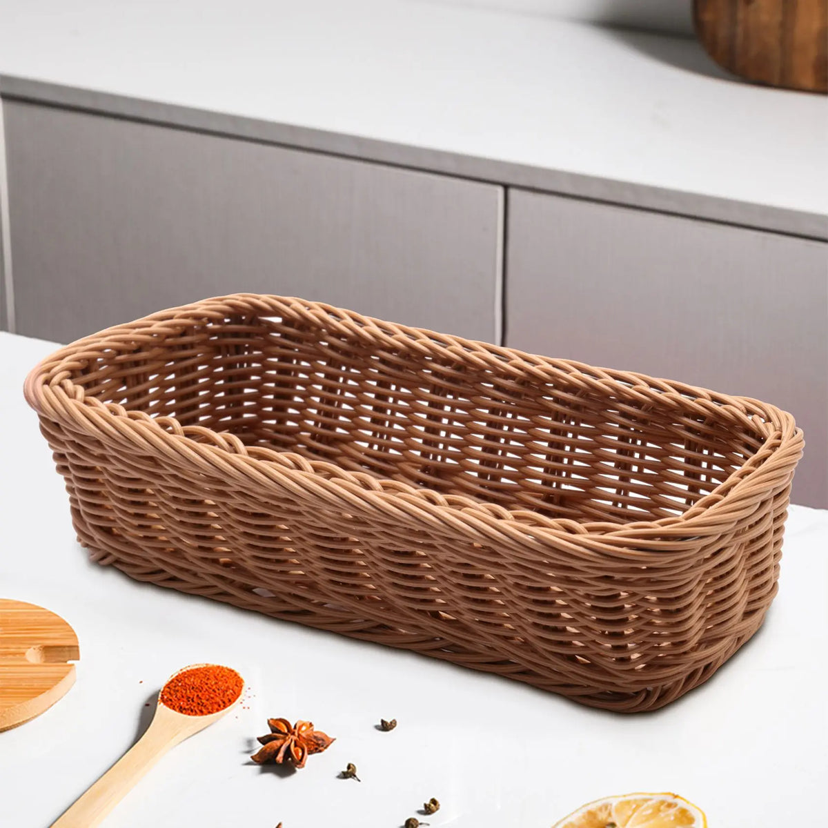 Desktop Cutlery Storage Basket Woven Basket Restaurant Tableware Drain Storage Box Tableware Storage Basket, Brown - view 7