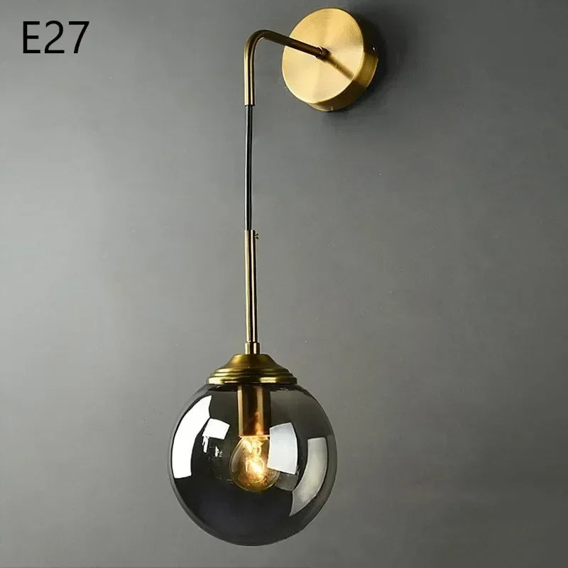Modern wall sconce in glass and chrome gold for interior decoration - B Smoky Gray / Glass Ball 15cm / No Bulb