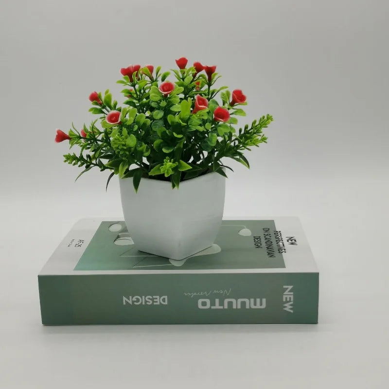 Small rose in pot bonsai decoration artificial plants for indoors - Red