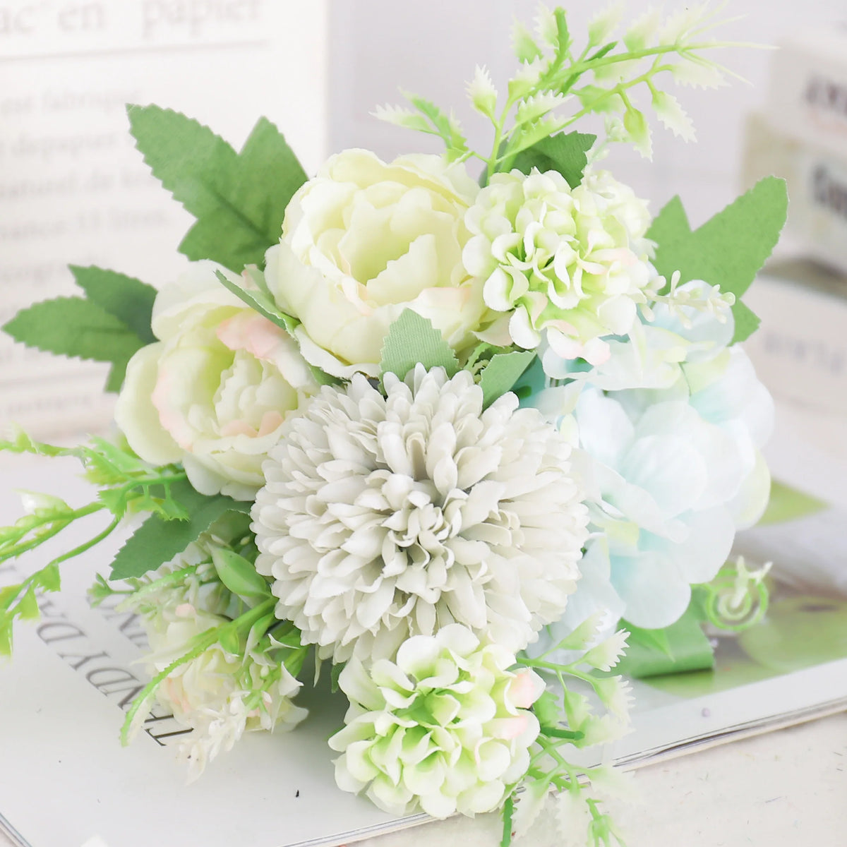 Artificial flowers silk peony hortensia decoration wedding bouquet - Green