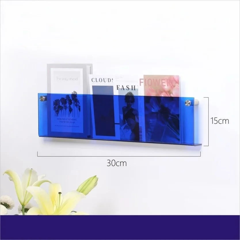 Floating acrylic wall shelf with magazine holder and literature organizer - 30cm 5mm Thickness 1
