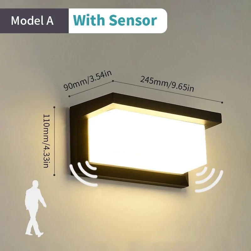 Outdoor led wall sconce with automatic motion sensor - ModelA with Sensor / Cold white / AC85-265V